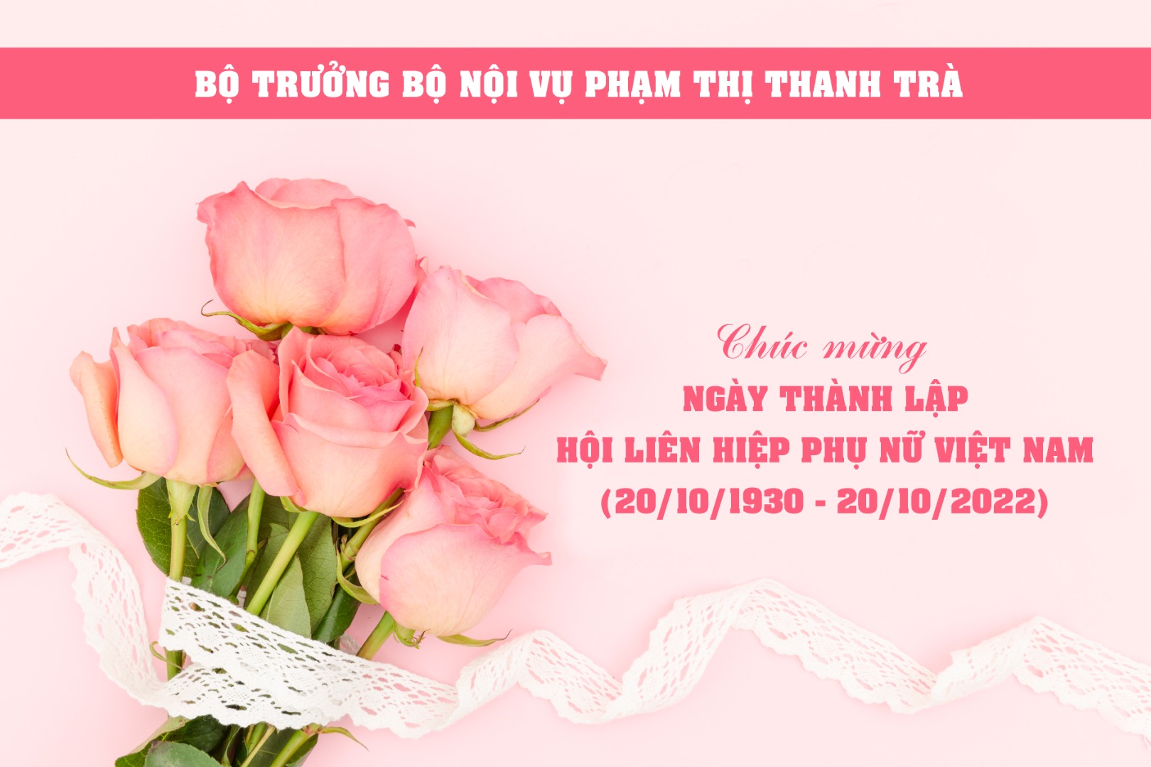 Bộ trưởng Phạm Thị Thanh Trà gửi thư chúc mừng nữ cán bộ, công chức, viên chức, người lao động của Bộ và ngành Nội vụ